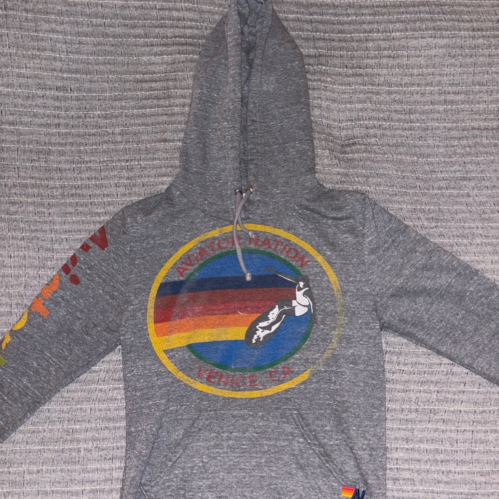 Aviator Nation Gray Hoodie with Multicolor Stripes